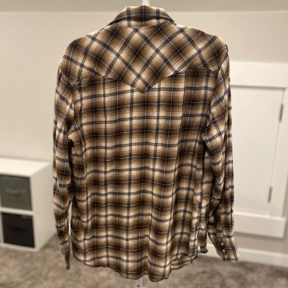 Wrangler Vintage Neutral Color Plaid Pearl Snap Long Sleeve Western Shirt - Picture 4 of 9